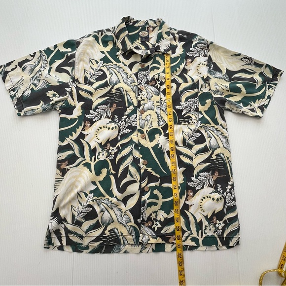 Tommy Bahama Vintage Hawaiian Surfer Girl Short Sleeve Shirt  Green Yellow Large - Picture 10 of 10